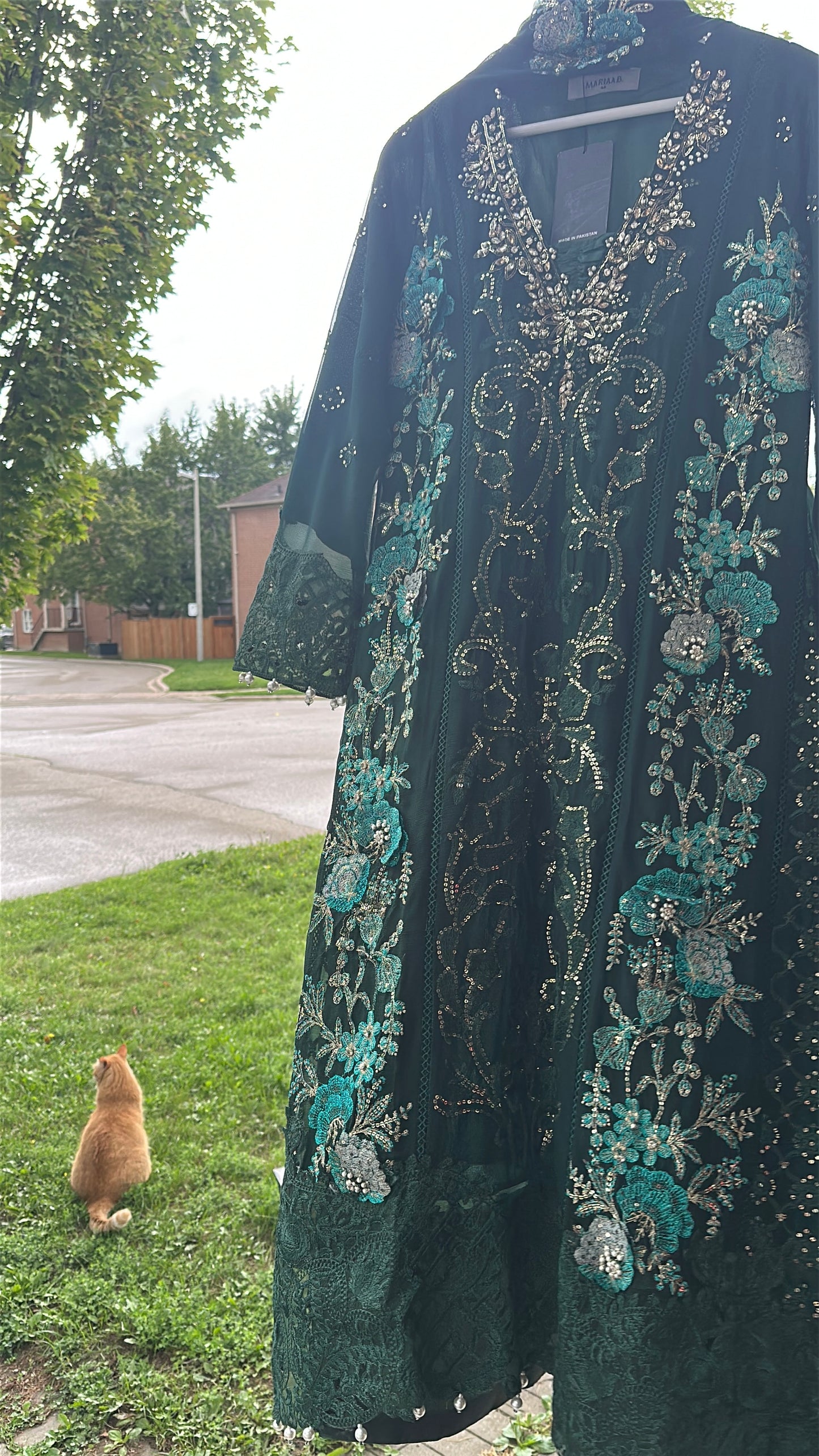 Midnight Emerald Élan — Luxury Embellished Chiffon 3-Piece Set