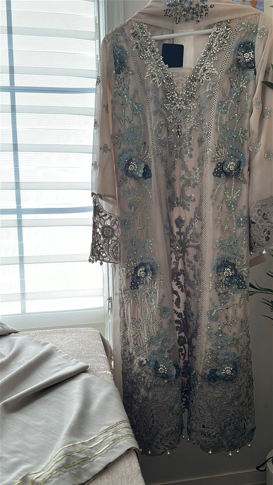 Mink Feroza Élan — Luxury Embellished Chiffon 3-Piece