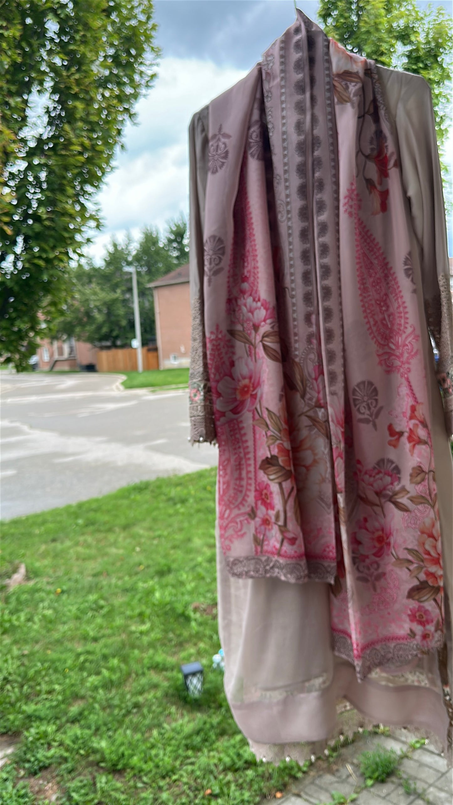 Mink Taupe Rosé Élan — Embroidered Chiffon 3-Piece Set