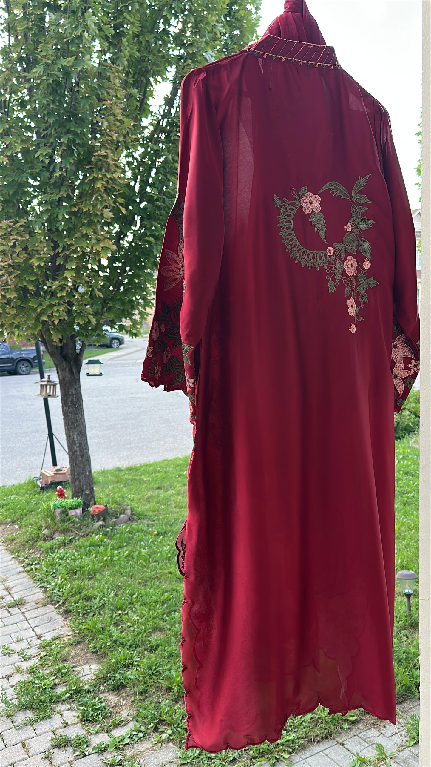 Zarveen Garnet — Deep Red Silk Kaftan Set
