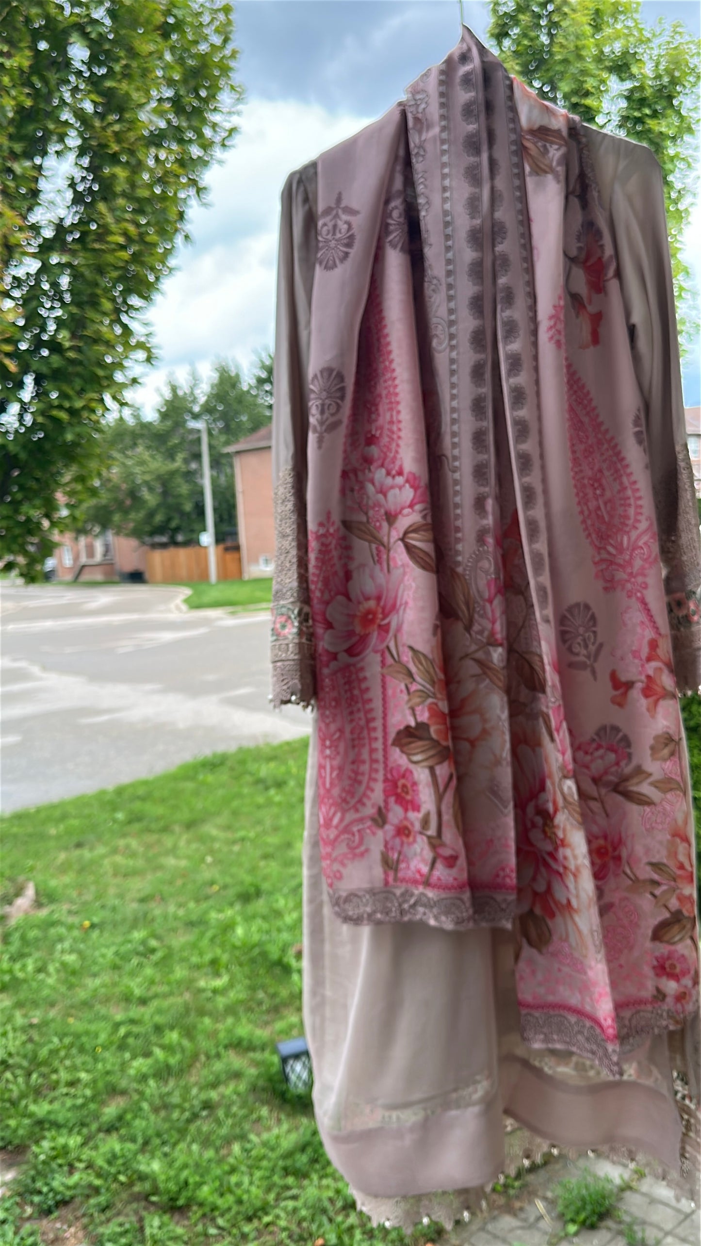 Mink Taupe Rosé Élan — Embroidered Chiffon 3-Piece Set