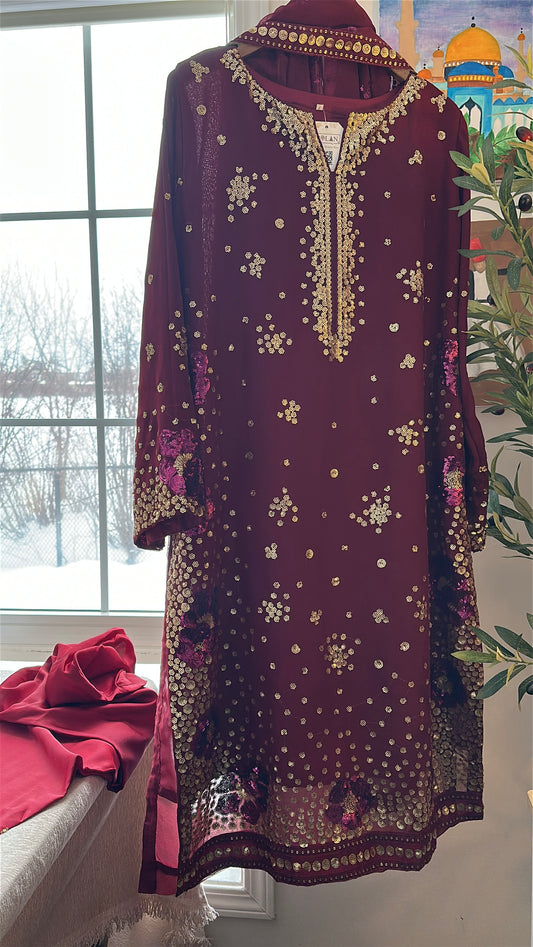 Mehr-e-Maroon – Handcrafted Sequins in Royal Deep Red