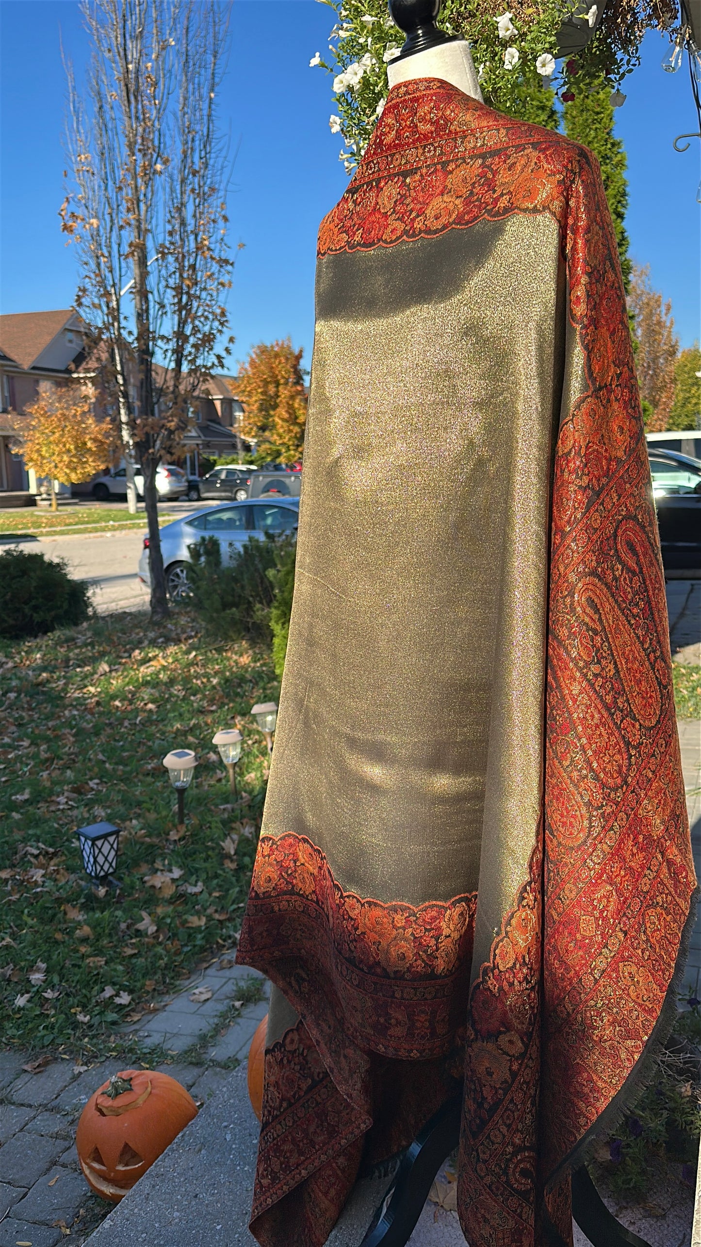 Zarq-e-Mahtab – The Moonlit Copper Drape Shawl