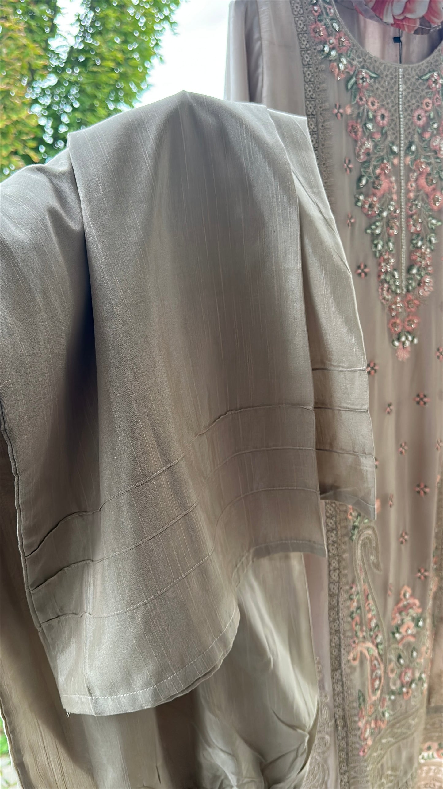 Mink Taupe Rosé Élan — Embroidered Chiffon 3-Piece Set