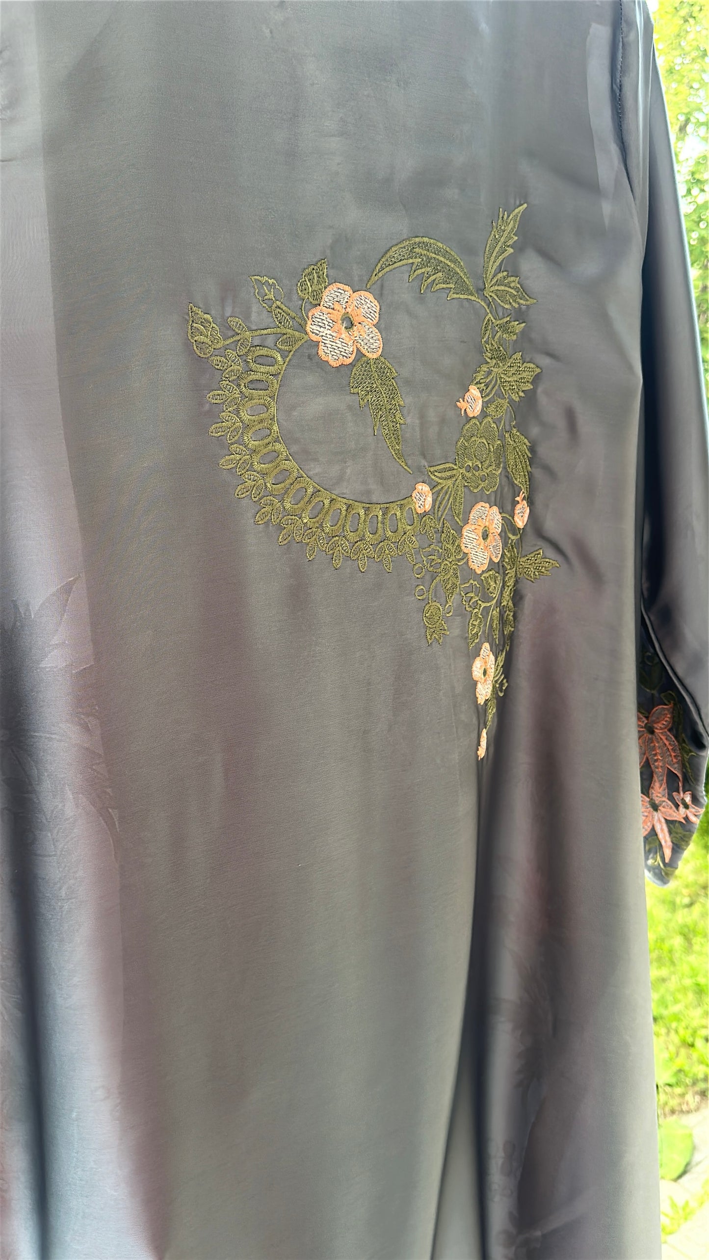 Zarveen — Slate Silk Embroidered Kaftan Set