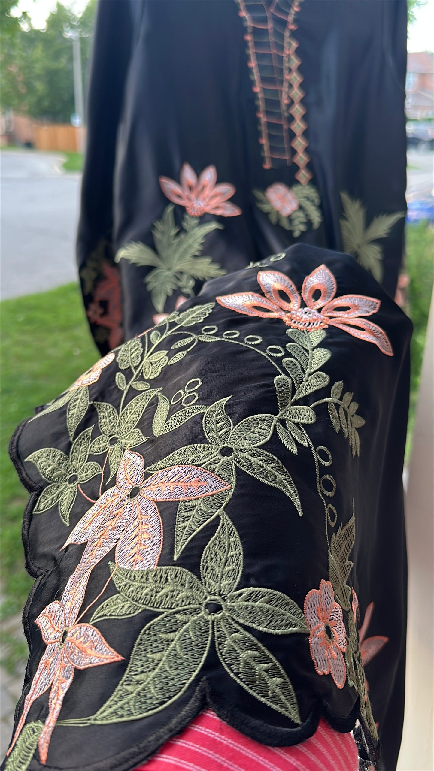 Zarveen Noir — Black Silk Embroidered Kaftan Set