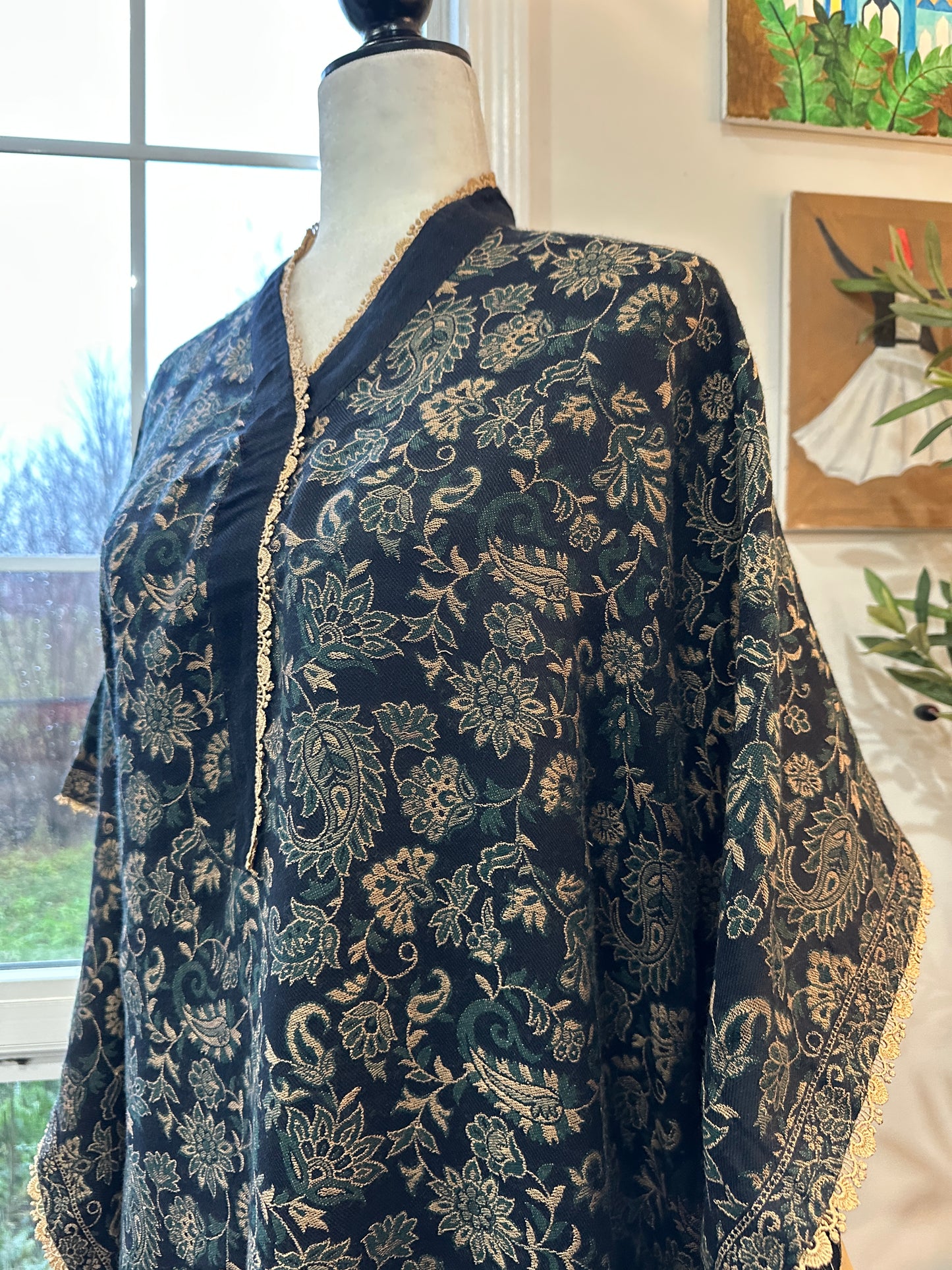 Zarqa-e-Shehkaar – Golden Florals on Midnight