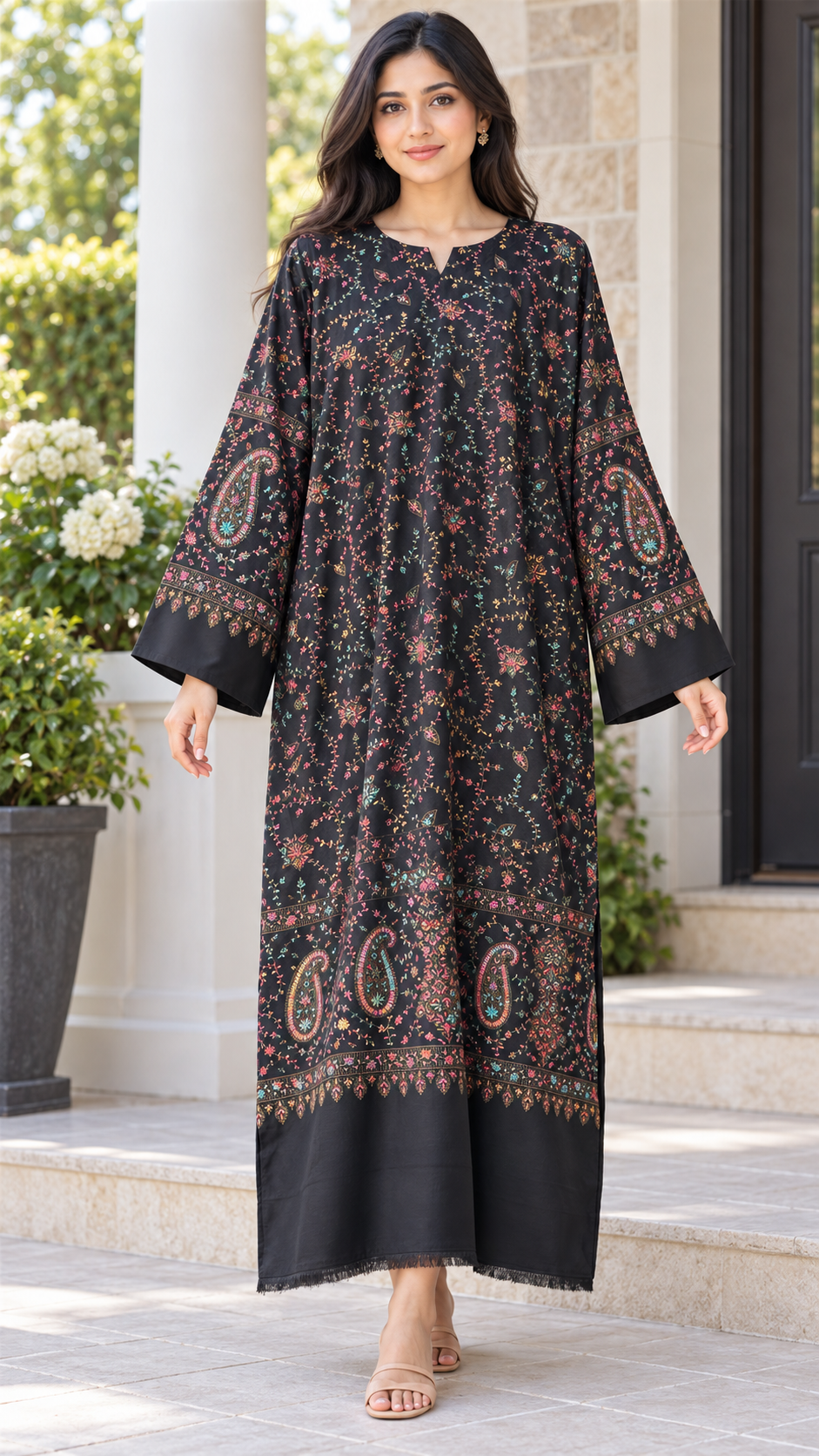 Rang-e-Shab Black Pashmina Kaftan – Embroidered
