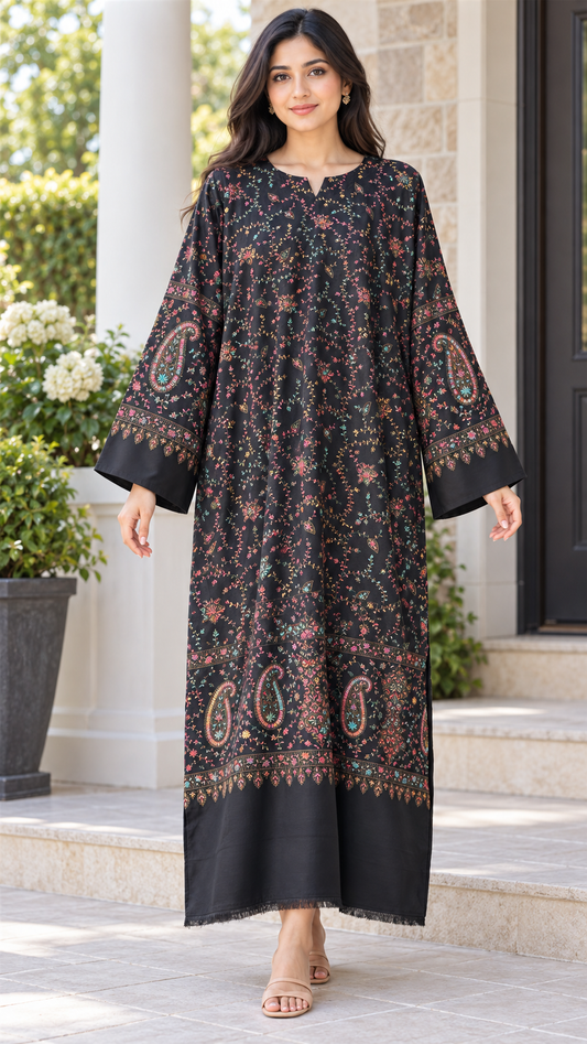 Rang-e-Shab Black Pashmina Kaftan – Embroidered