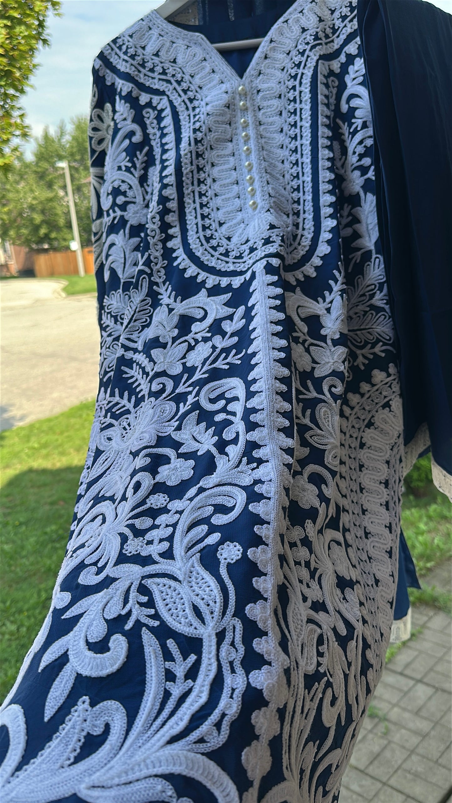 Midnight Ivory — Embroidered Chiffon Three-Piece Set