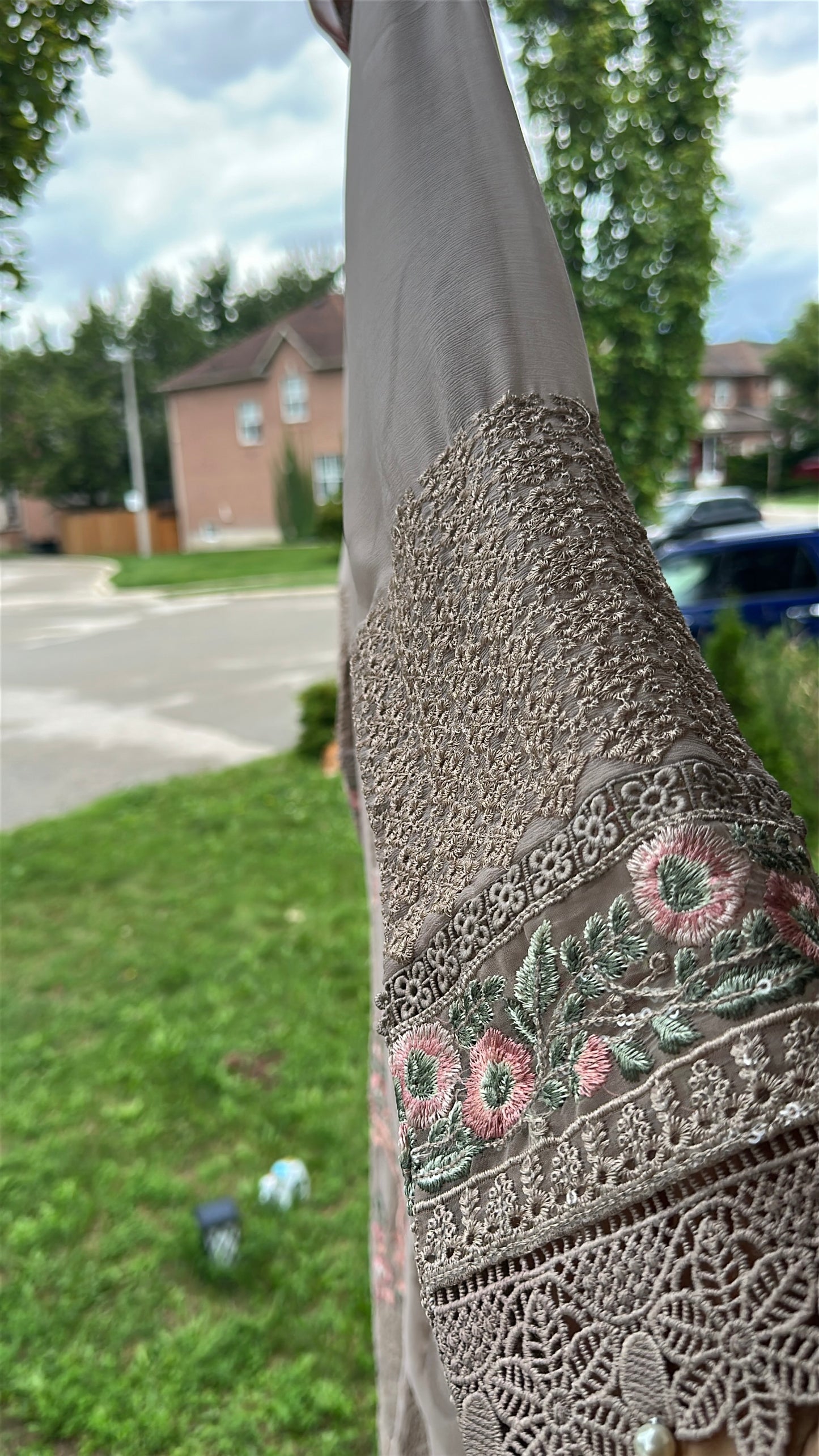 Mink Taupe Rosé Élan — Embroidered Chiffon 3-Piece Set