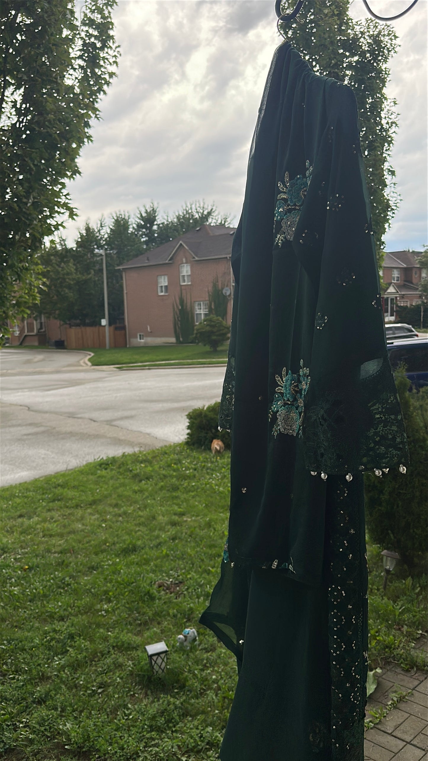 Midnight Emerald Élan — Luxury Embellished Chiffon 3-Piece Set