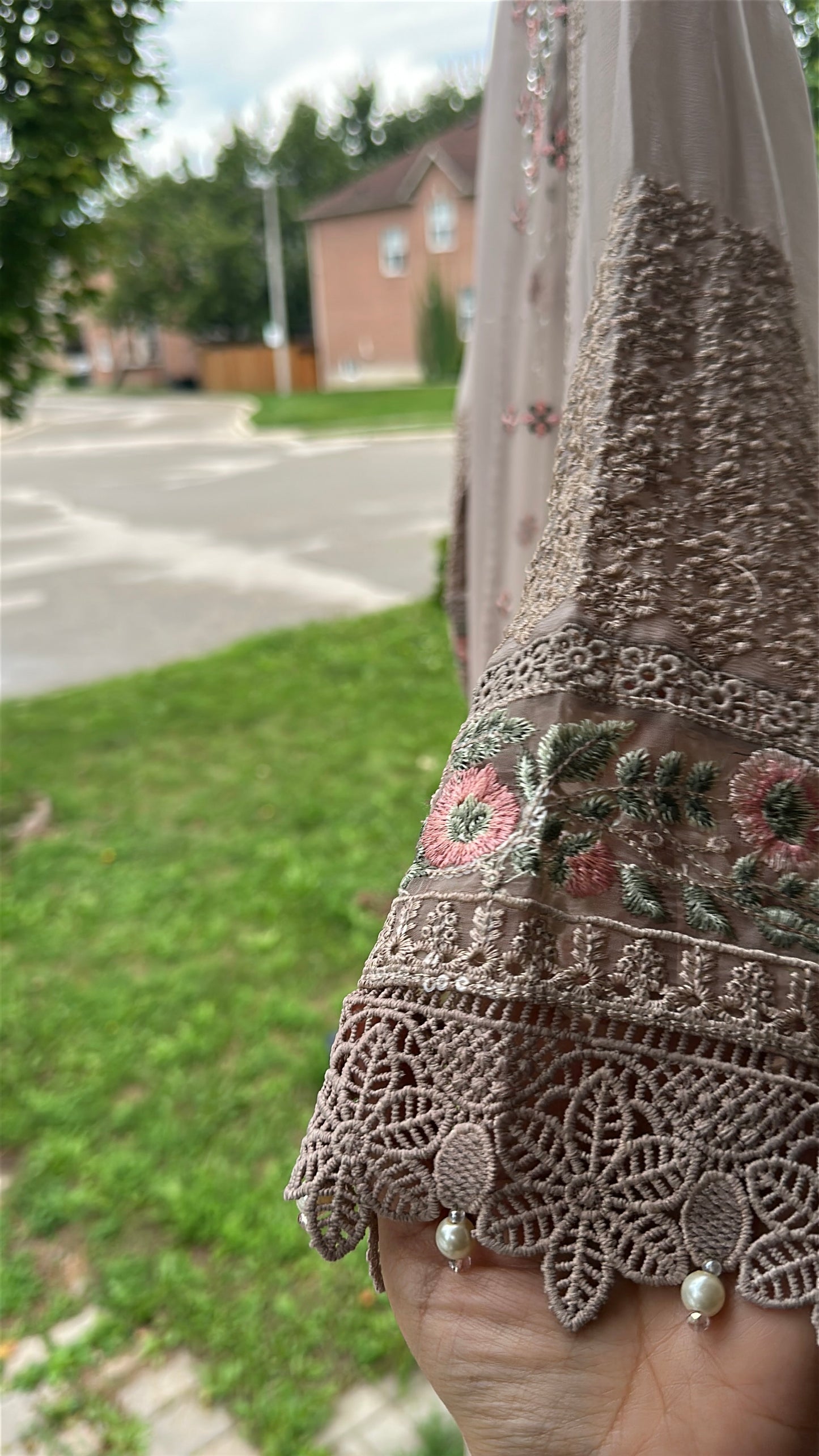 Mink Taupe Rosé Élan — Embroidered Chiffon 3-Piece Set