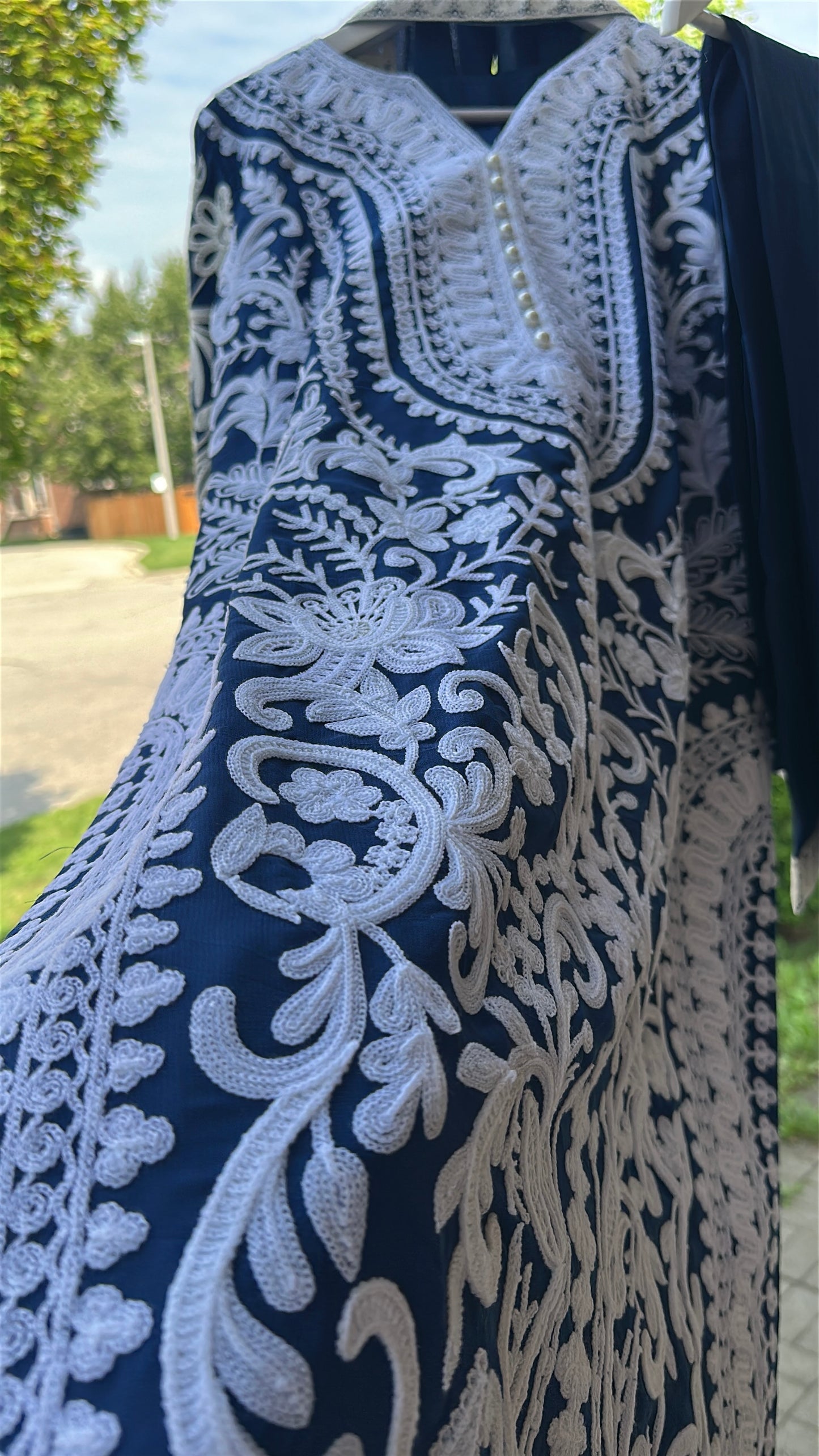 Midnight Ivory — Embroidered Chiffon Three-Piece Set