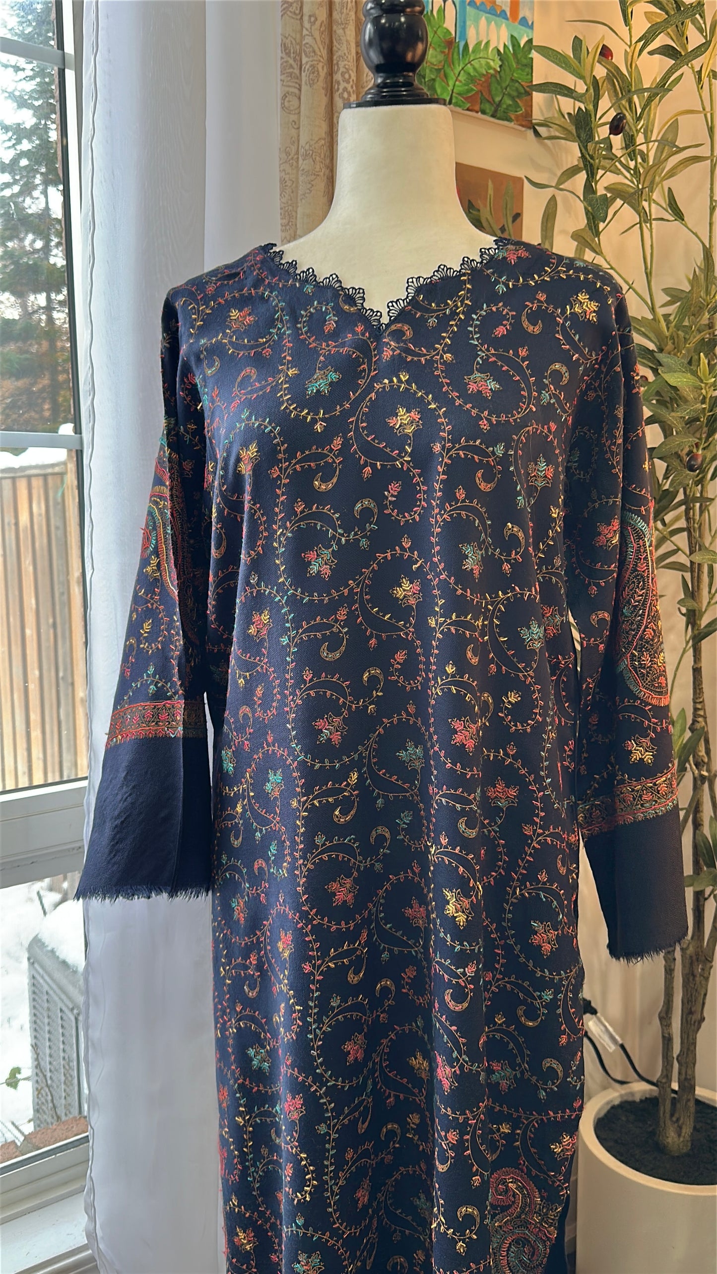 Noor-e-Neelam – Kalamkari Shawl Shirt