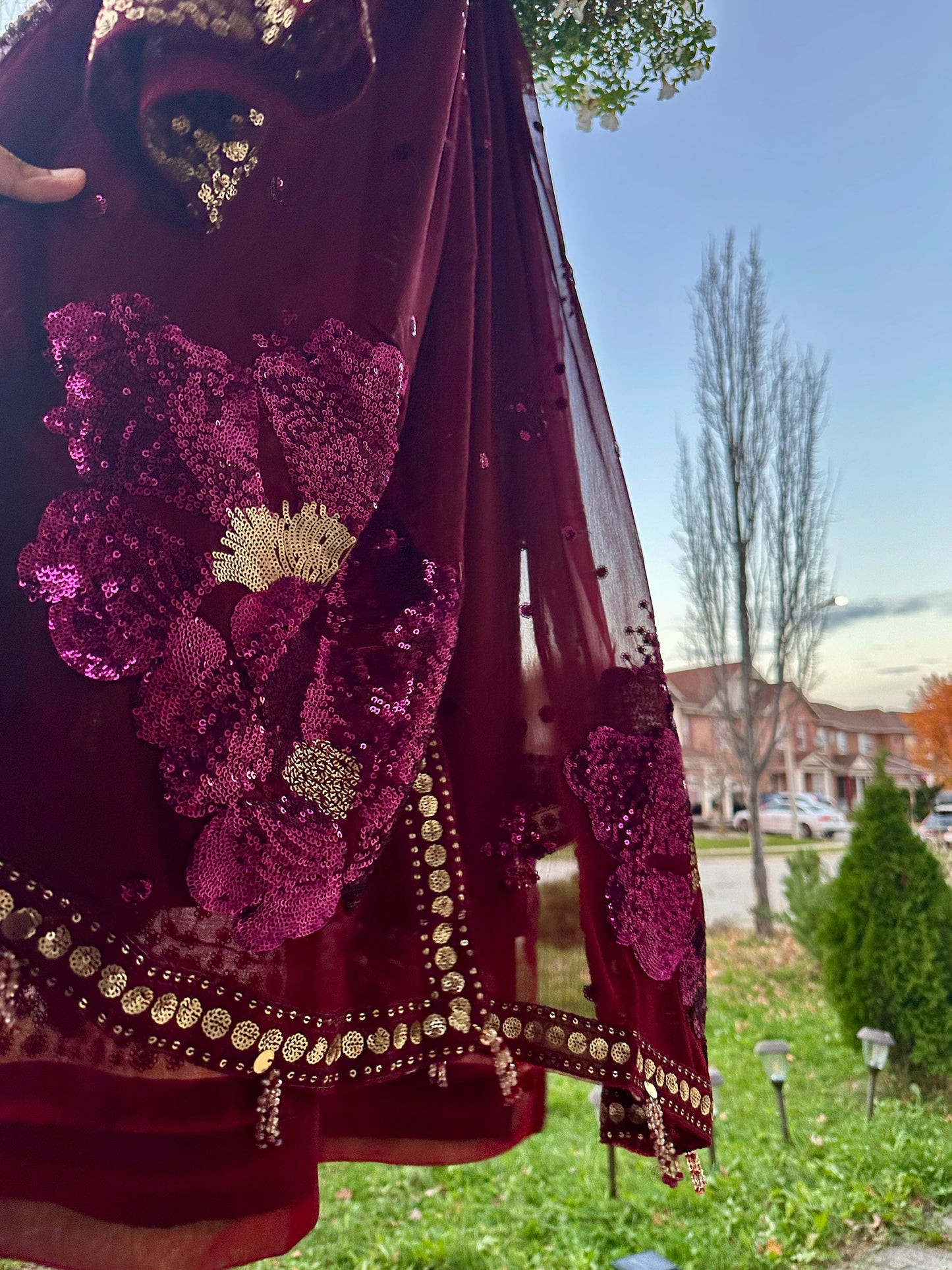 Mehr-e-Maroon – Handcrafted Sequins in Royal Deep Red