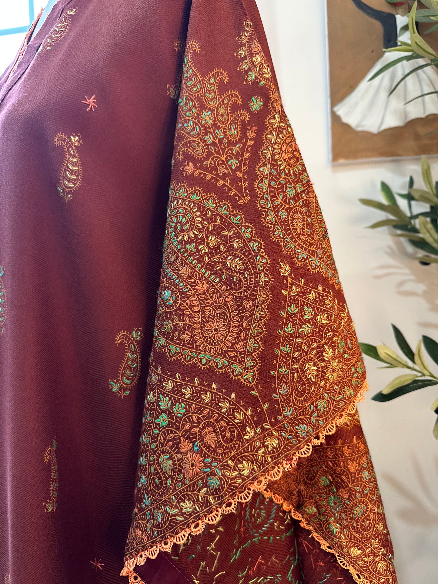 Gulnaar-e-Russet – KalamKari Shawl Kaftan