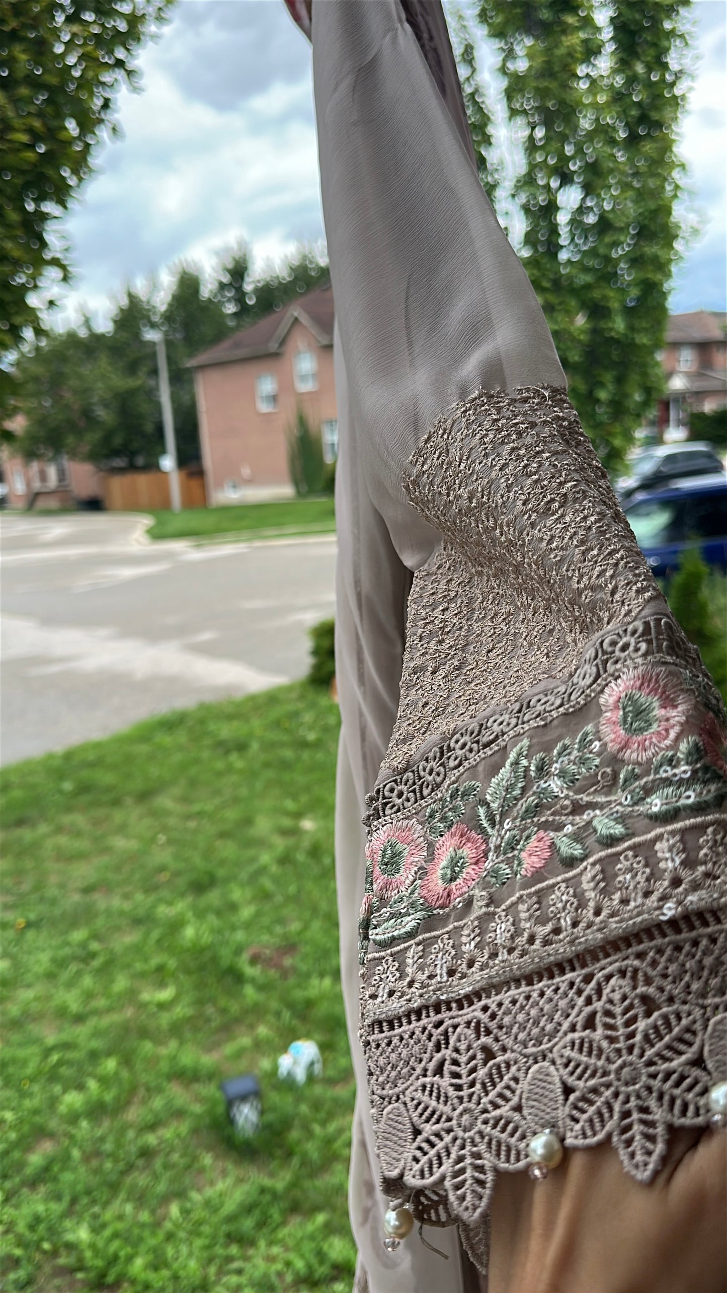 Mink Taupe Rosé Élan — Embroidered Chiffon 3-Piece Set