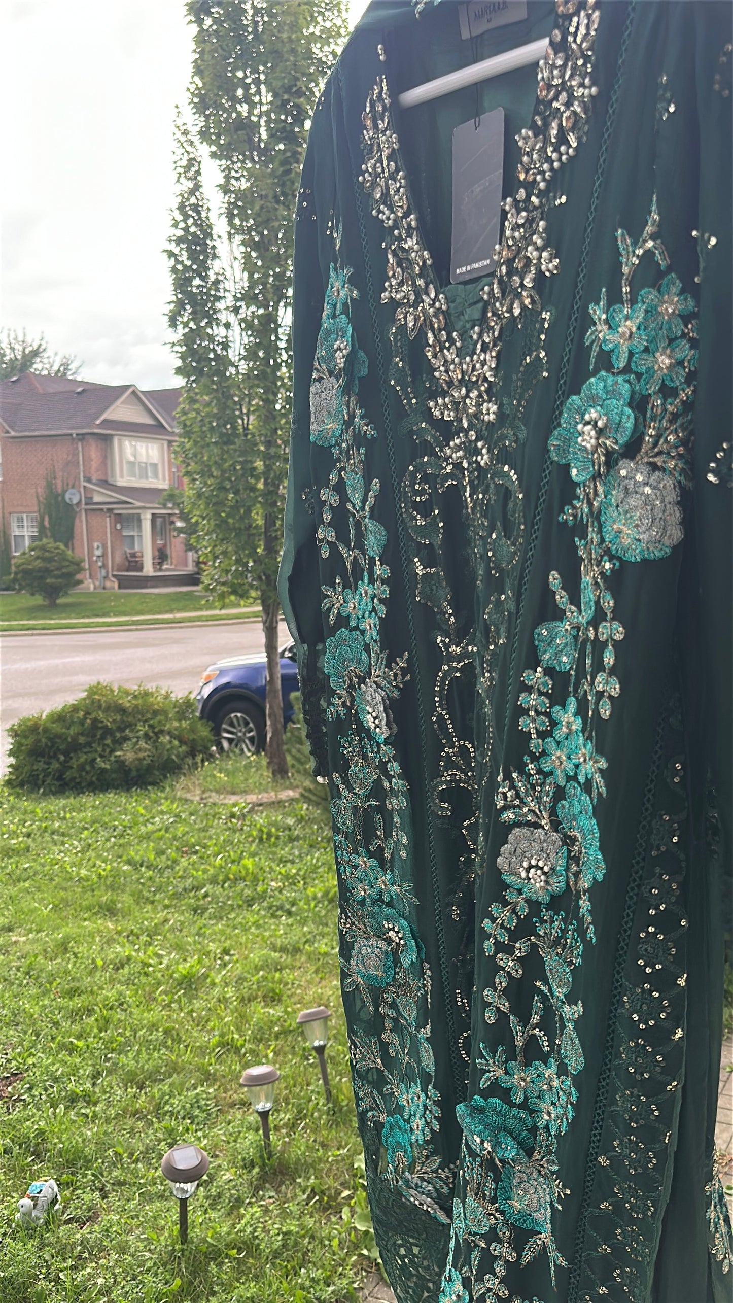 Midnight Emerald Élan — Luxury Embellished Chiffon 3-Piece Set