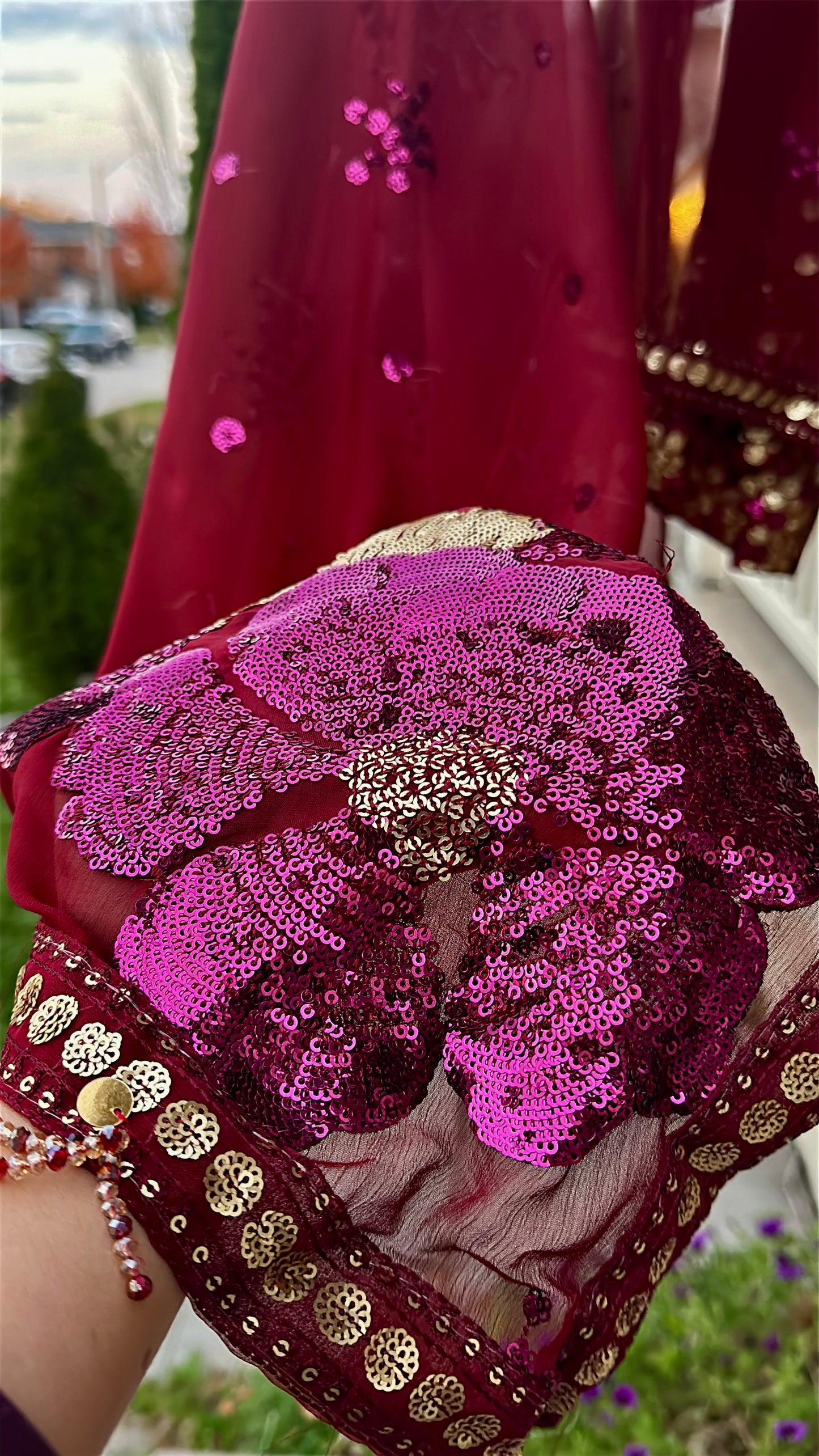 Mehr-e-Maroon – Handcrafted Sequins in Royal Deep Red