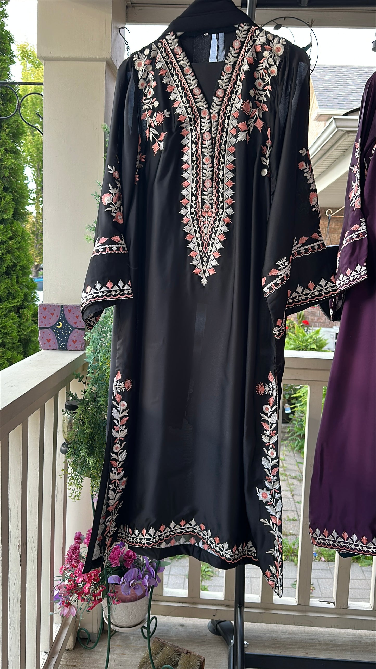 Mehr Noir — Embroidered Silk Kaftaan 3-Piece Set