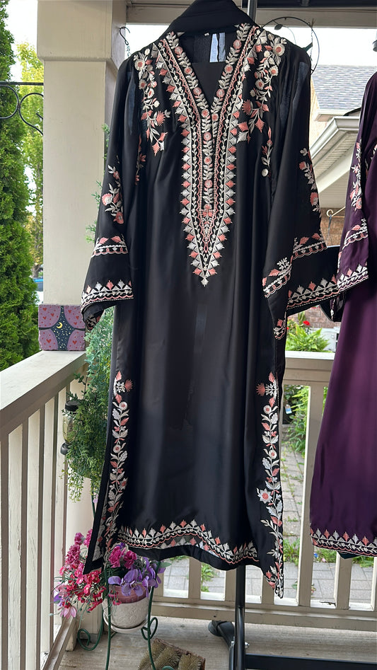 Mehr Noir — Embroidered Silk Kaftaan 3-Piece Set