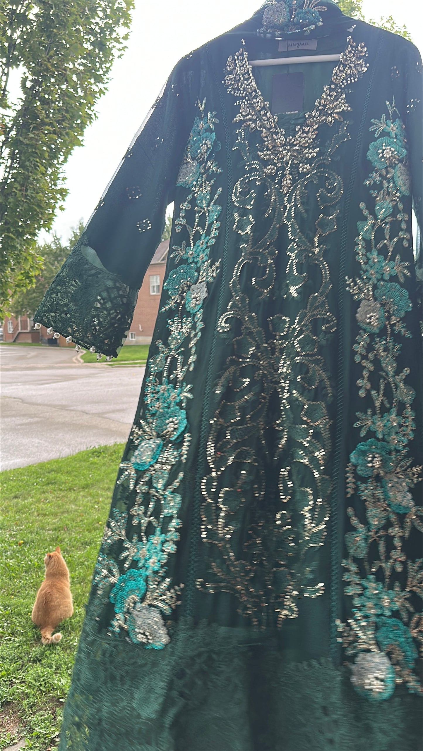 Midnight Emerald Élan — Luxury Embellished Chiffon 3-Piece Set