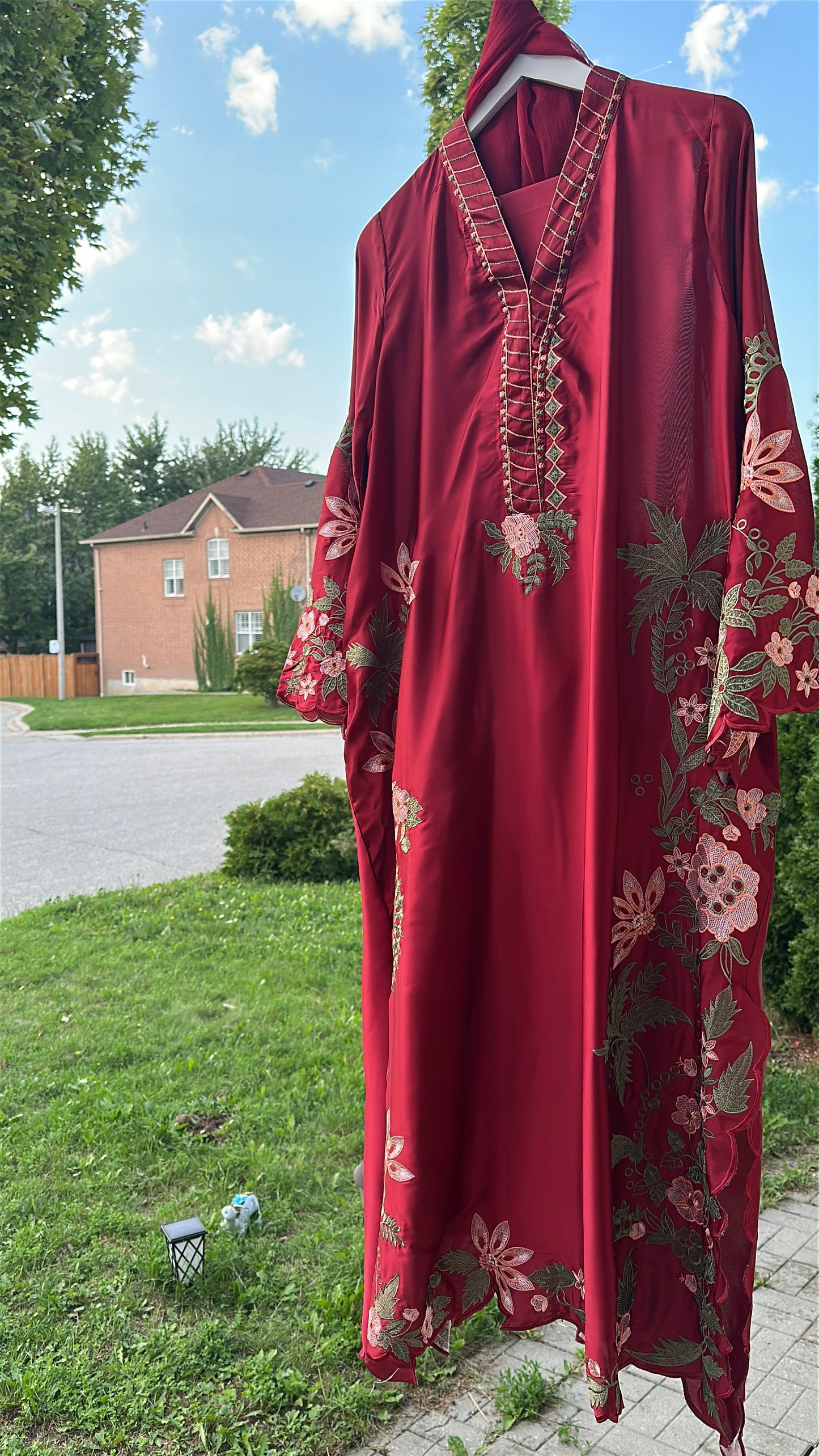 Zarveen Garnet — Deep Red Silk Kaftan Set