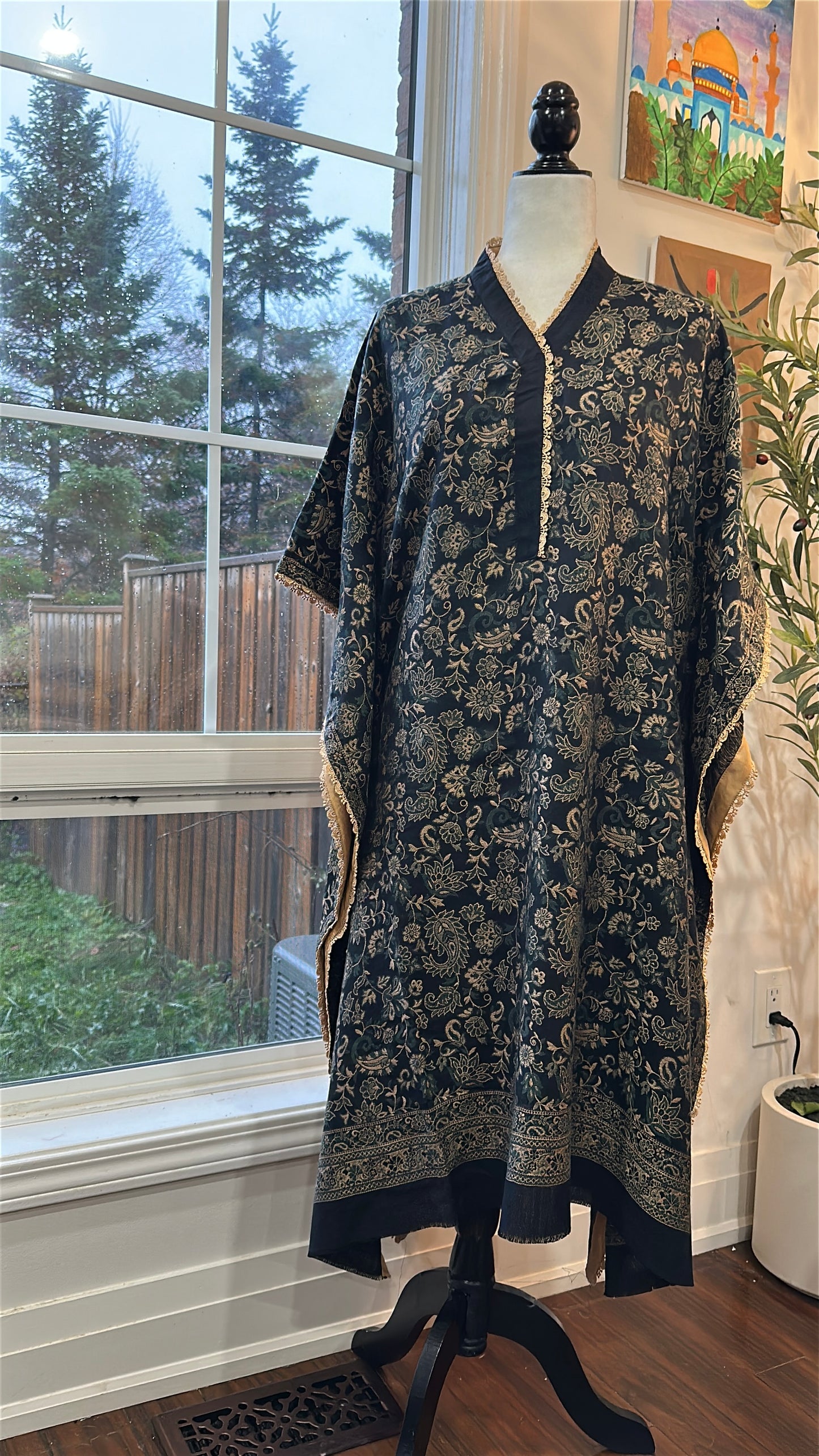 Zarqa-e-Shehkaar – Golden Florals on Midnight