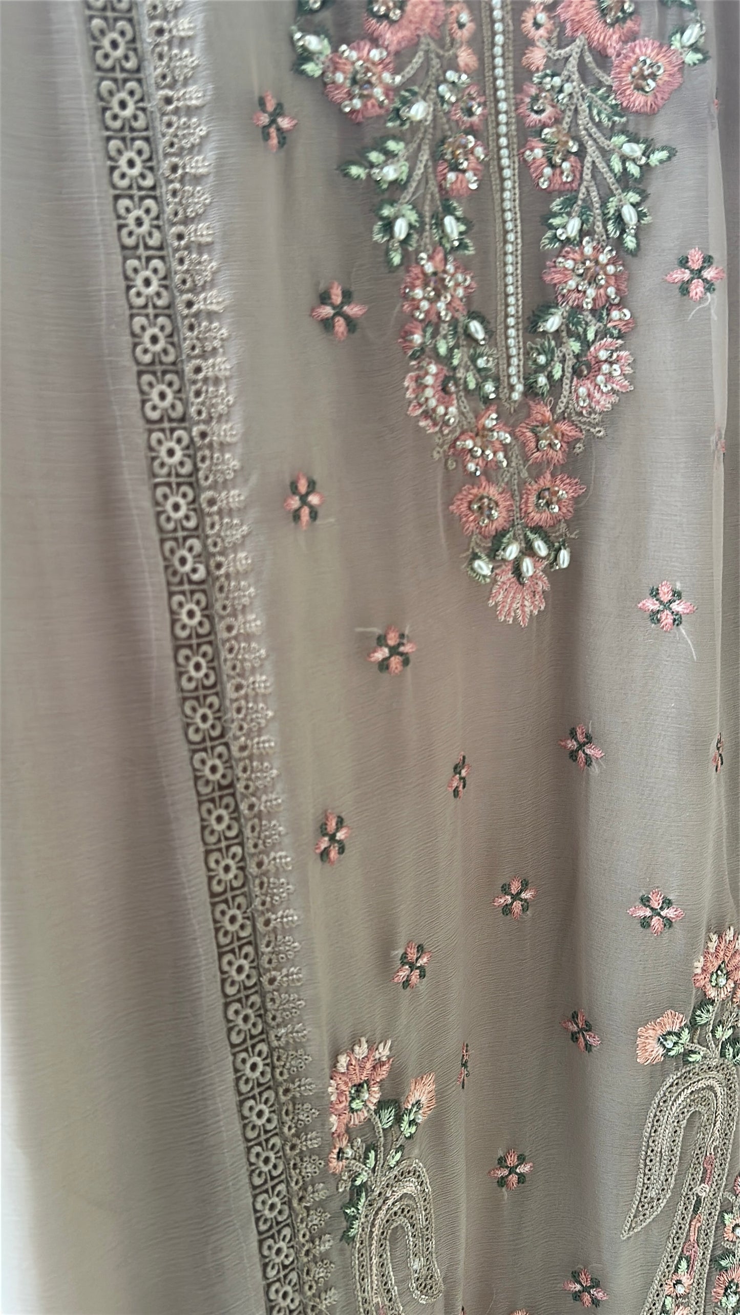 Mink Taupe Rosé Élan — Embroidered Chiffon 3-Piece Set