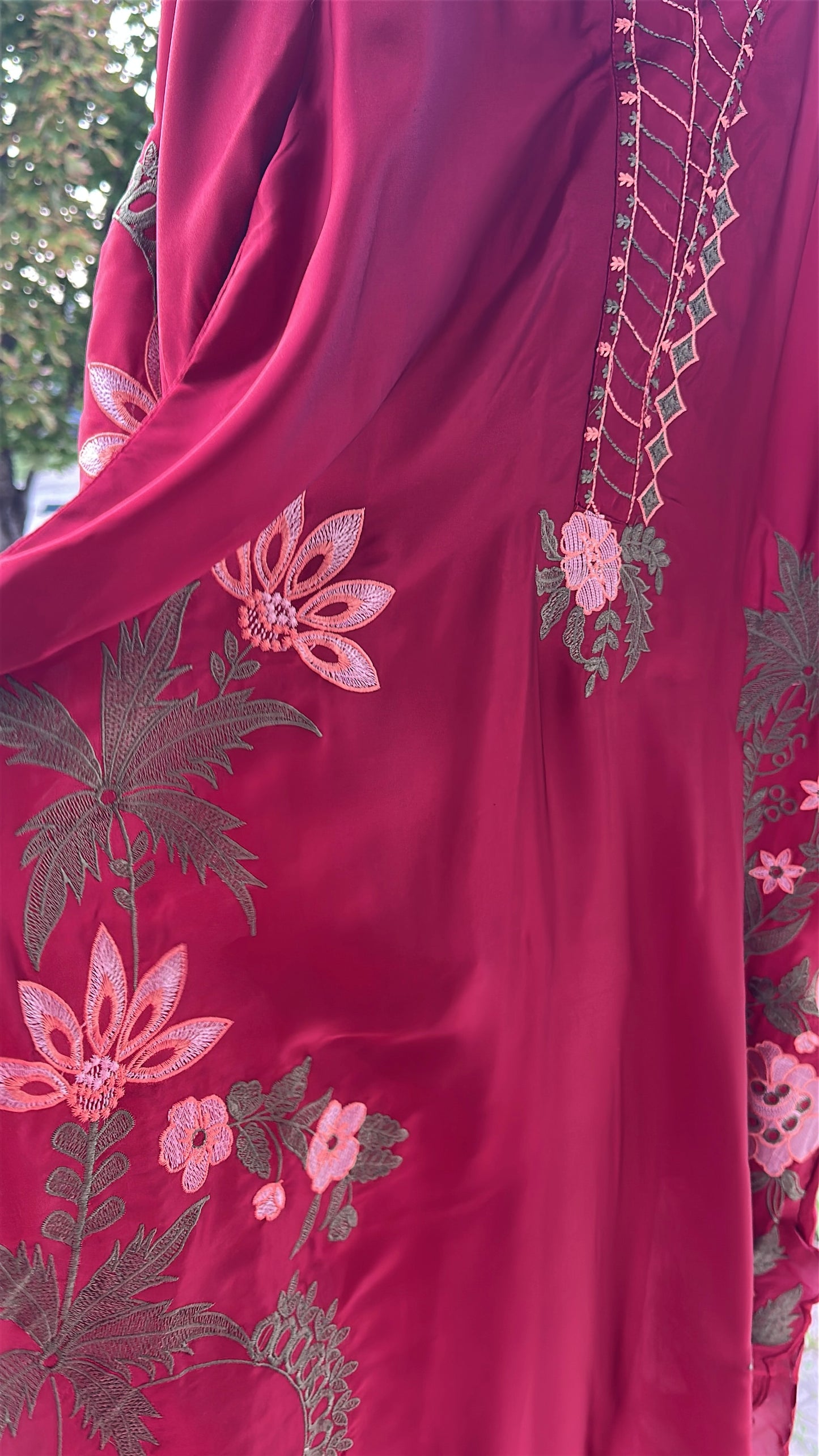 Zarveen Garnet — Deep Red Silk Kaftan Set