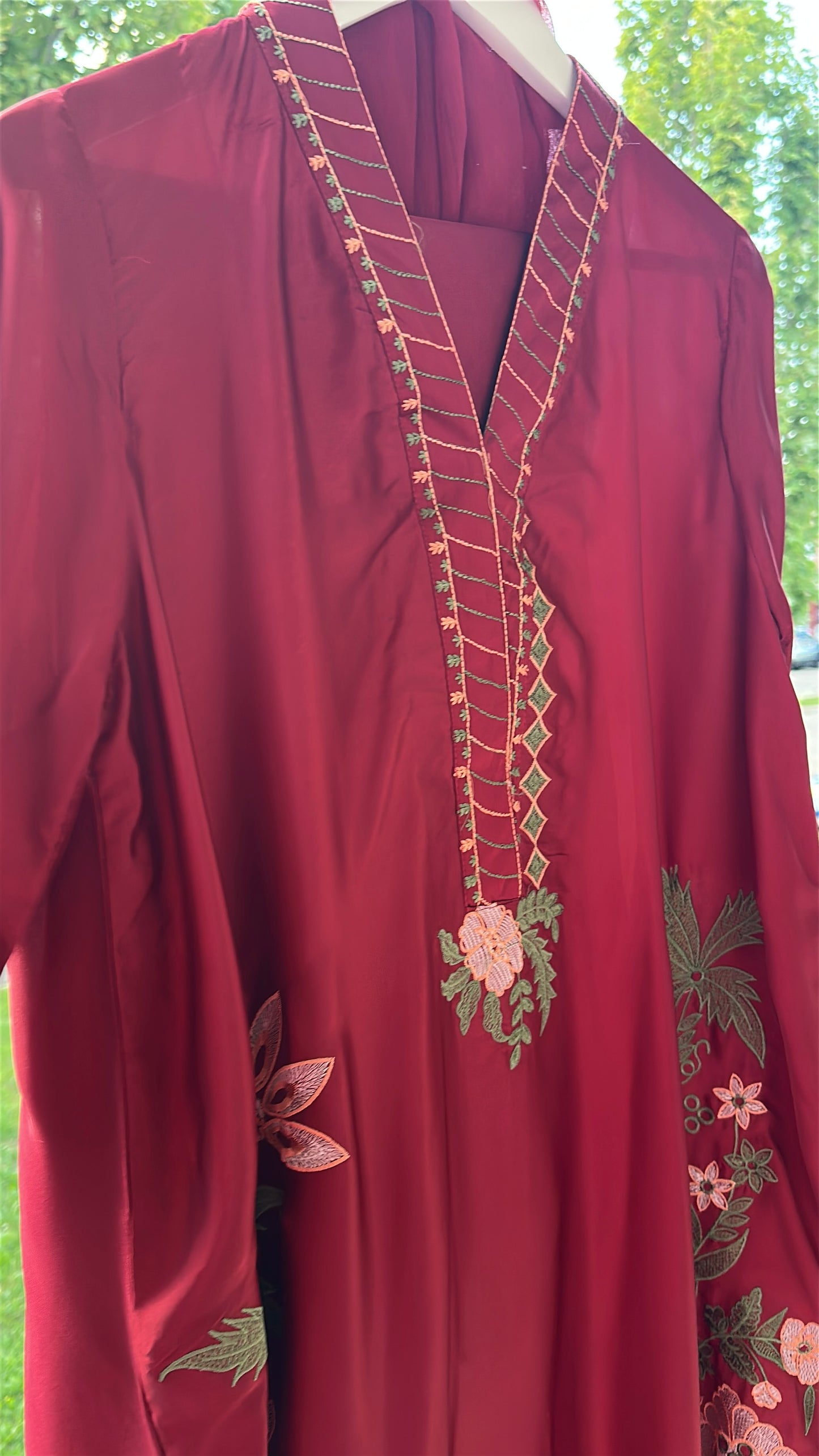 Zarveen Garnet — Deep Red Silk Kaftan Set