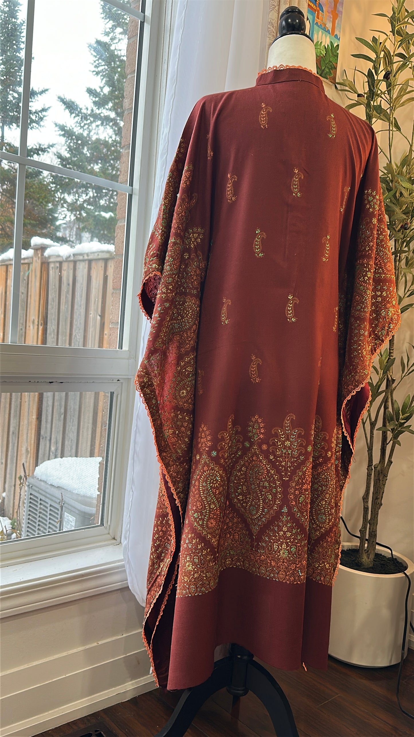 Gulnaar-e-Russet – KalamKari Shawl Kaftan