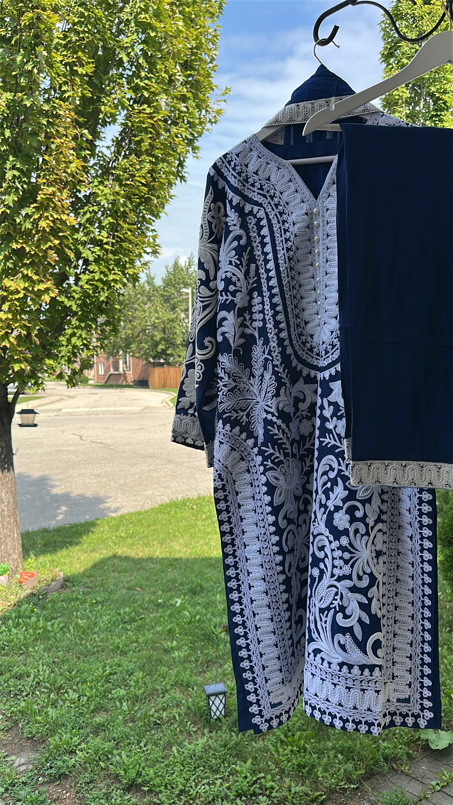 Midnight Ivory — Embroidered Chiffon Three-Piece Set