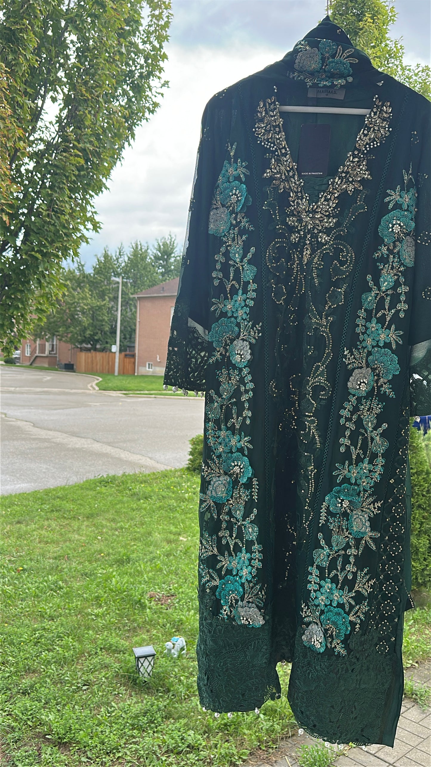 Midnight Emerald Élan — Luxury Embellished Chiffon 3-Piece Set