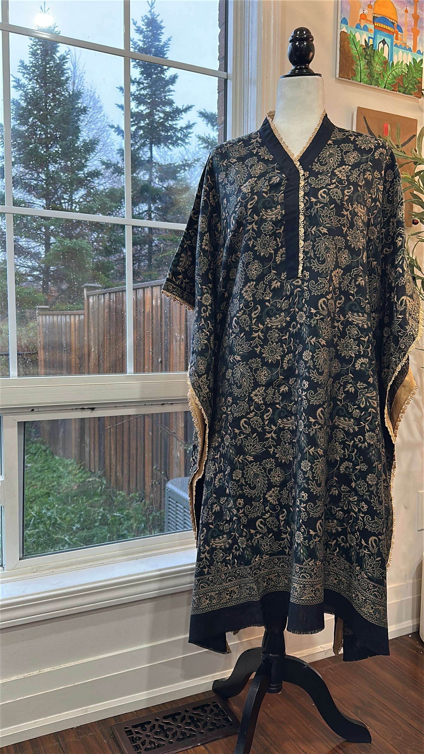 Zarqa-e-Shehkaar – Golden Florals on Midnight