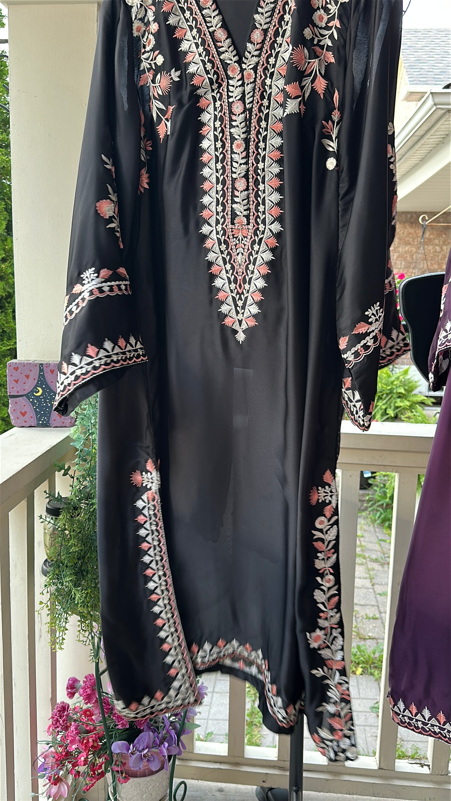 Mehr Noir — Embroidered Silk Kaftaan 3-Piece Set