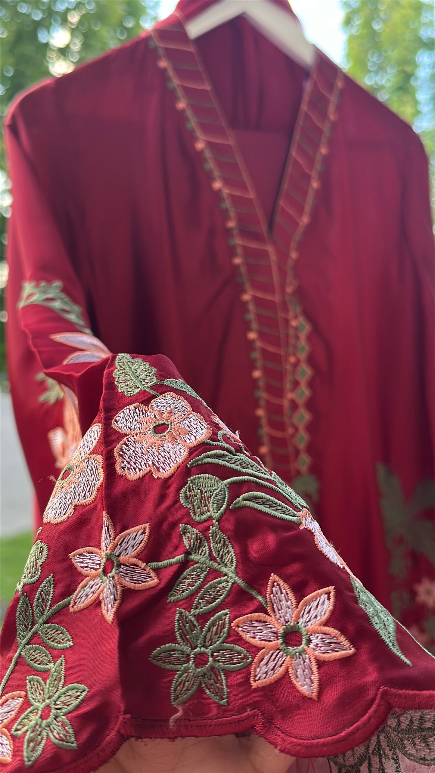 Zarveen Garnet — Deep Red Silk Kaftan Set