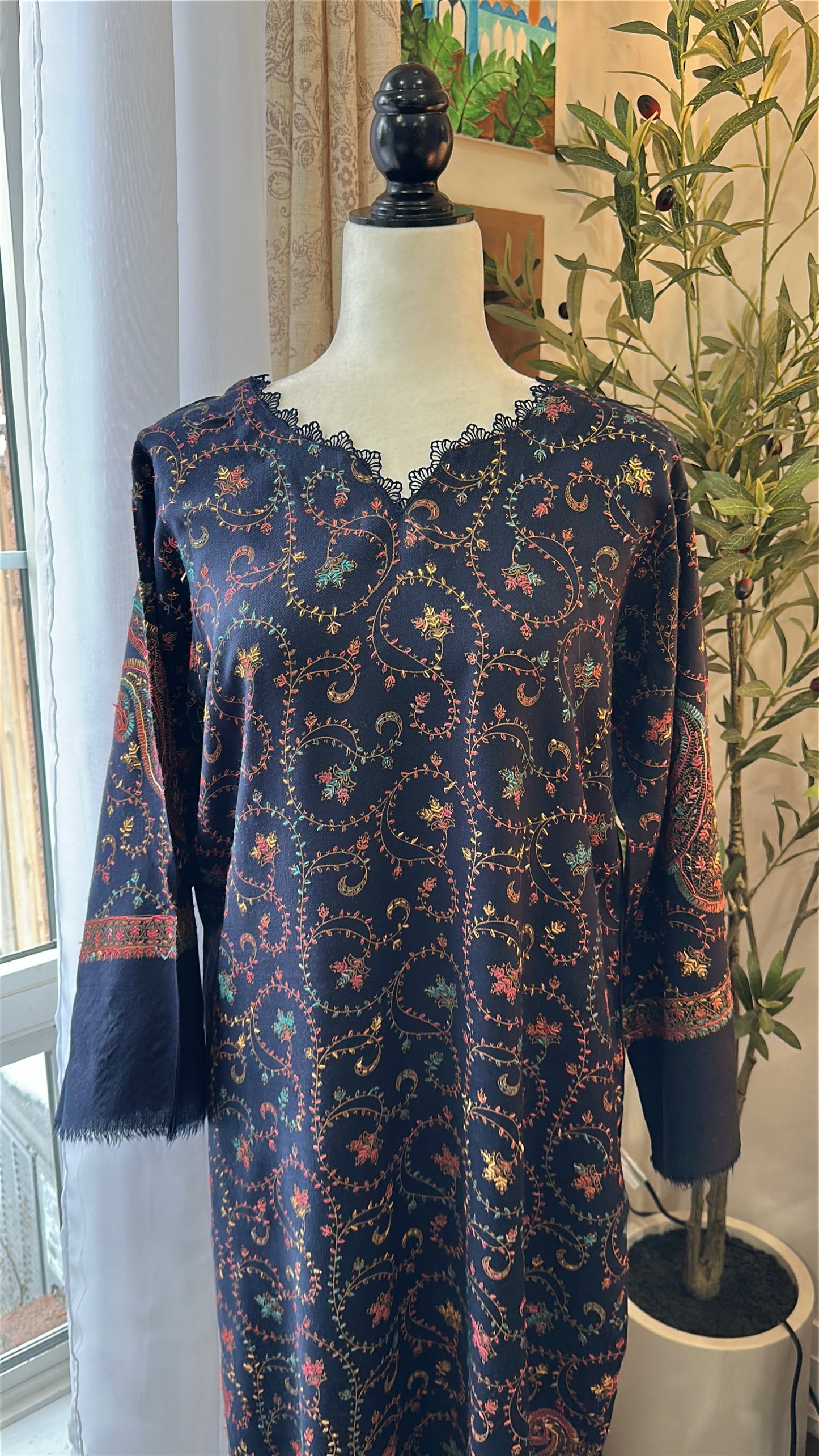 Noor-e-Neelam – Kalamkari Shawl Shirt