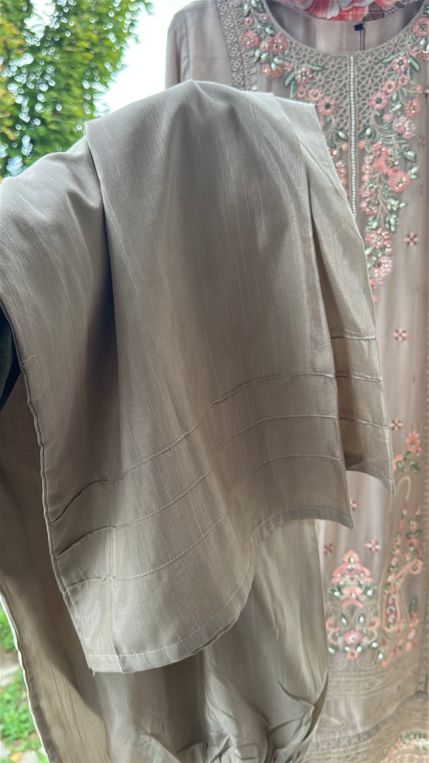 Mink Taupe Rosé Élan — Embroidered Chiffon 3-Piece Set