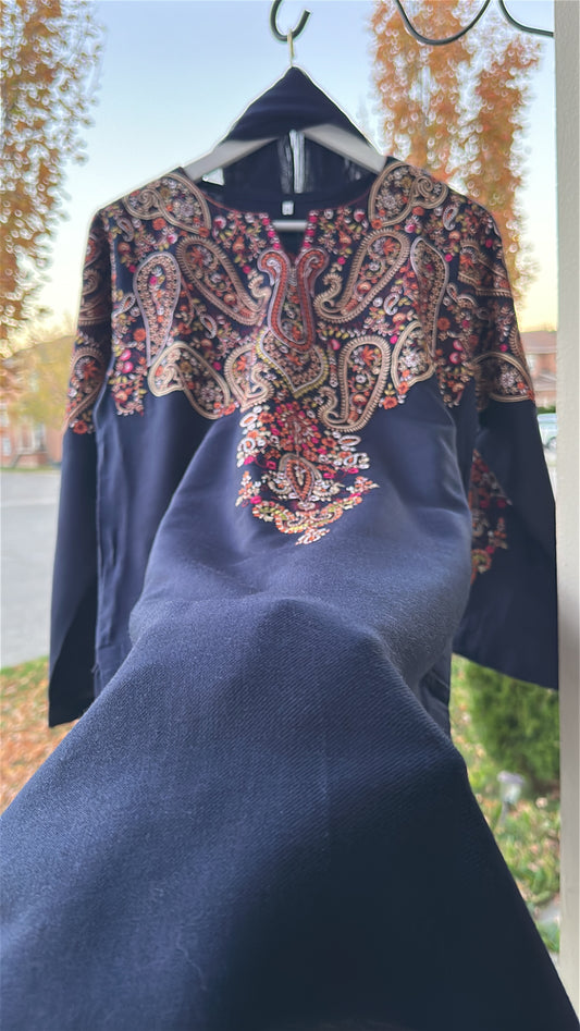 Navy Roselle / Pure Pashmina Kashmira — 3-Piece Set