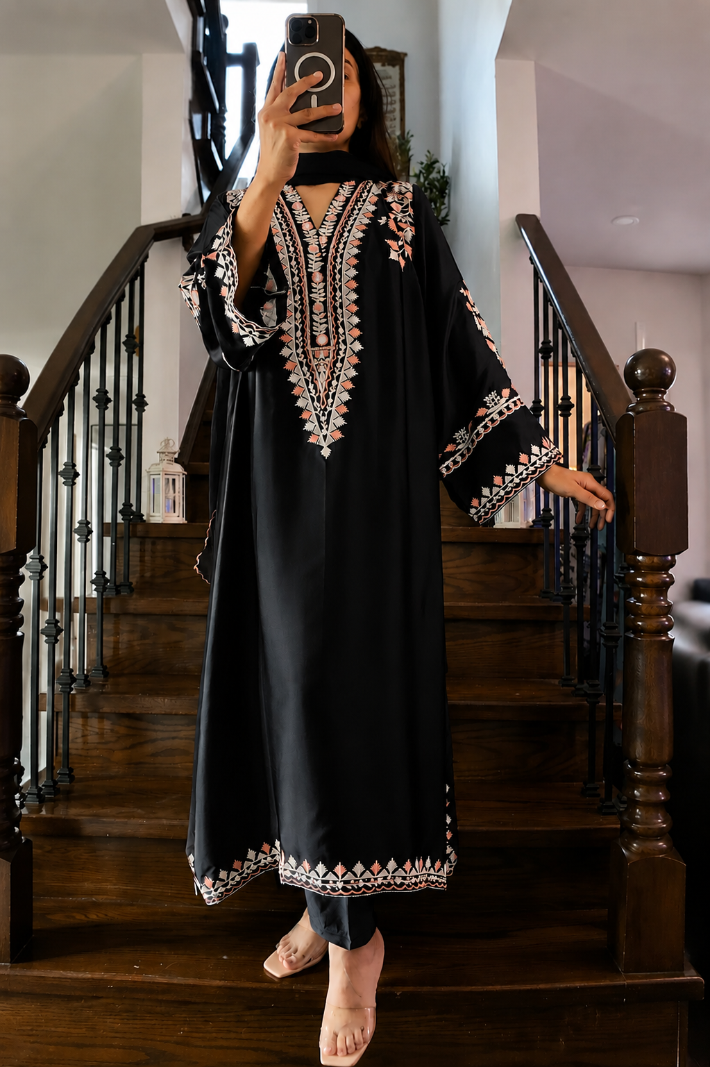 Mehr Noir — Embroidered Silk Kaftaan 3-Piece Set