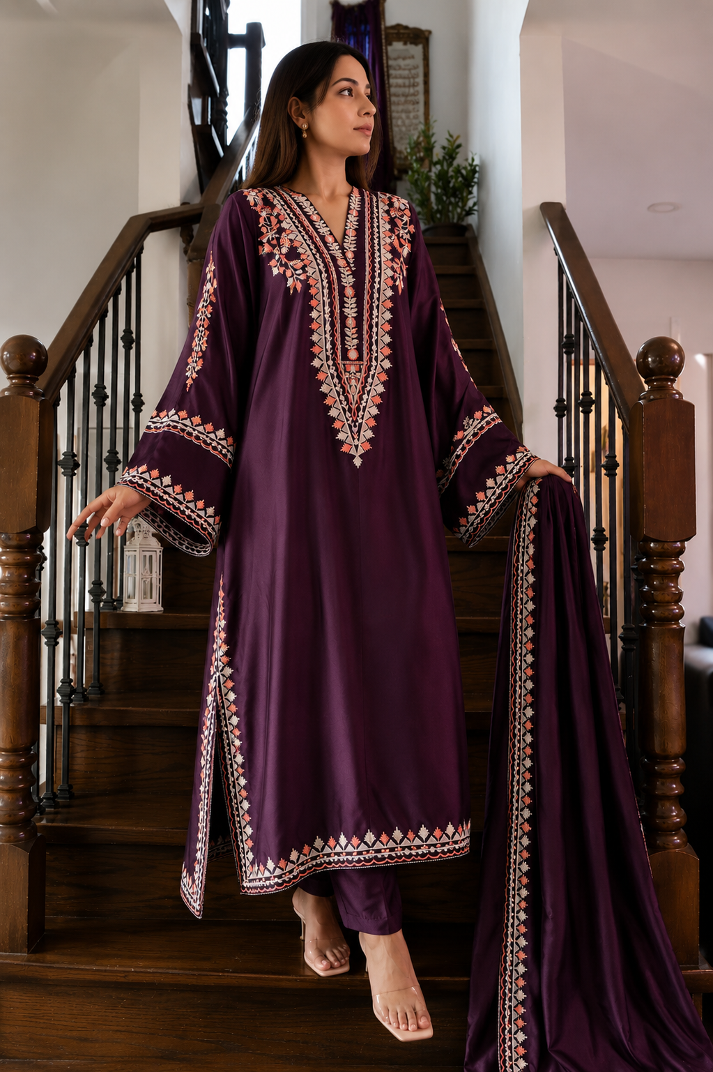 Mehr Mulberry — Embroidered Silk Kaftaan 3-Piece Set