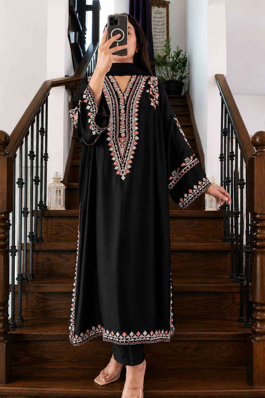 Mehr Noir — Embroidered Silk Kaftaan 3-Piece Set