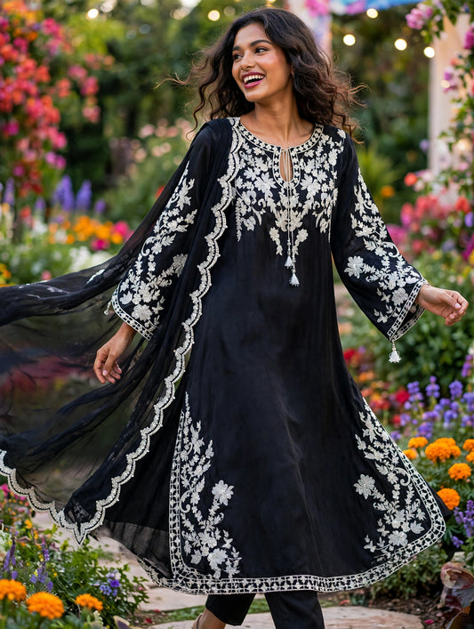 Raat ki Rani / Black Silk — 3-Piece Set