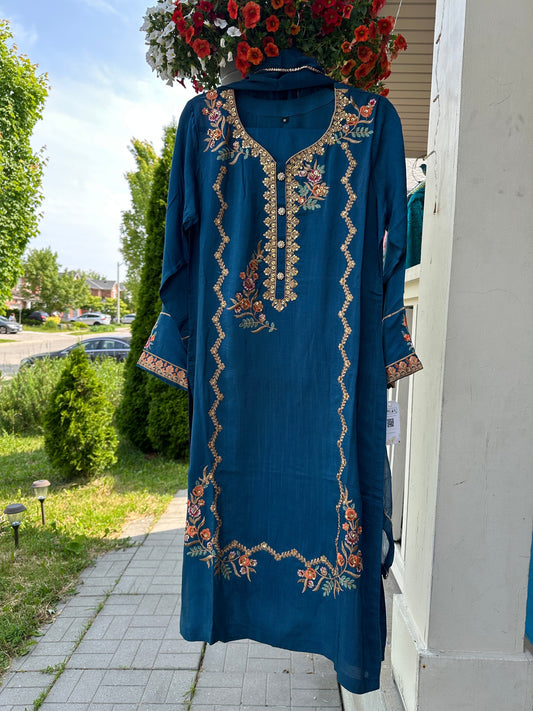 Blue Embroidered