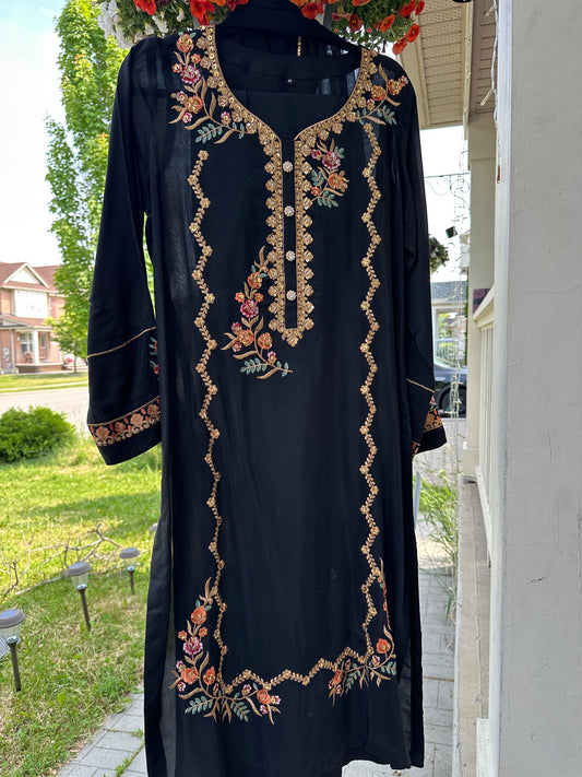 Black Floral Embroidered