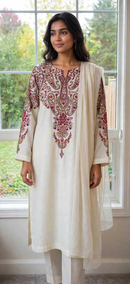 Ivory Meher / Pure Pashmina Kashmira — 3-Piece Set