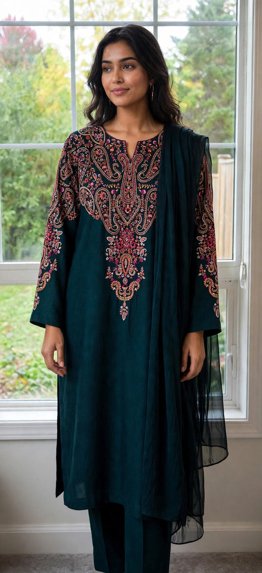Peacock Rose / Pure Pashmina Kashmira — 3-Piece Set
