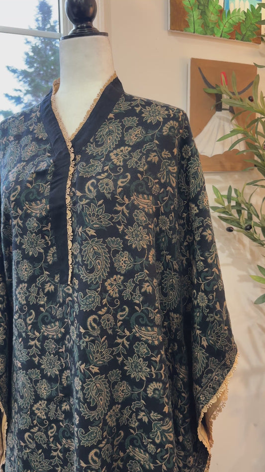 Zarqa-e-Shehkaar – Golden Florals on Midnight